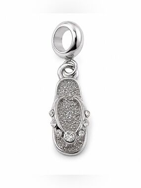 2/$18 Silver Rhinestones Flip Flop  Sandal Dangle Charm - mix and match